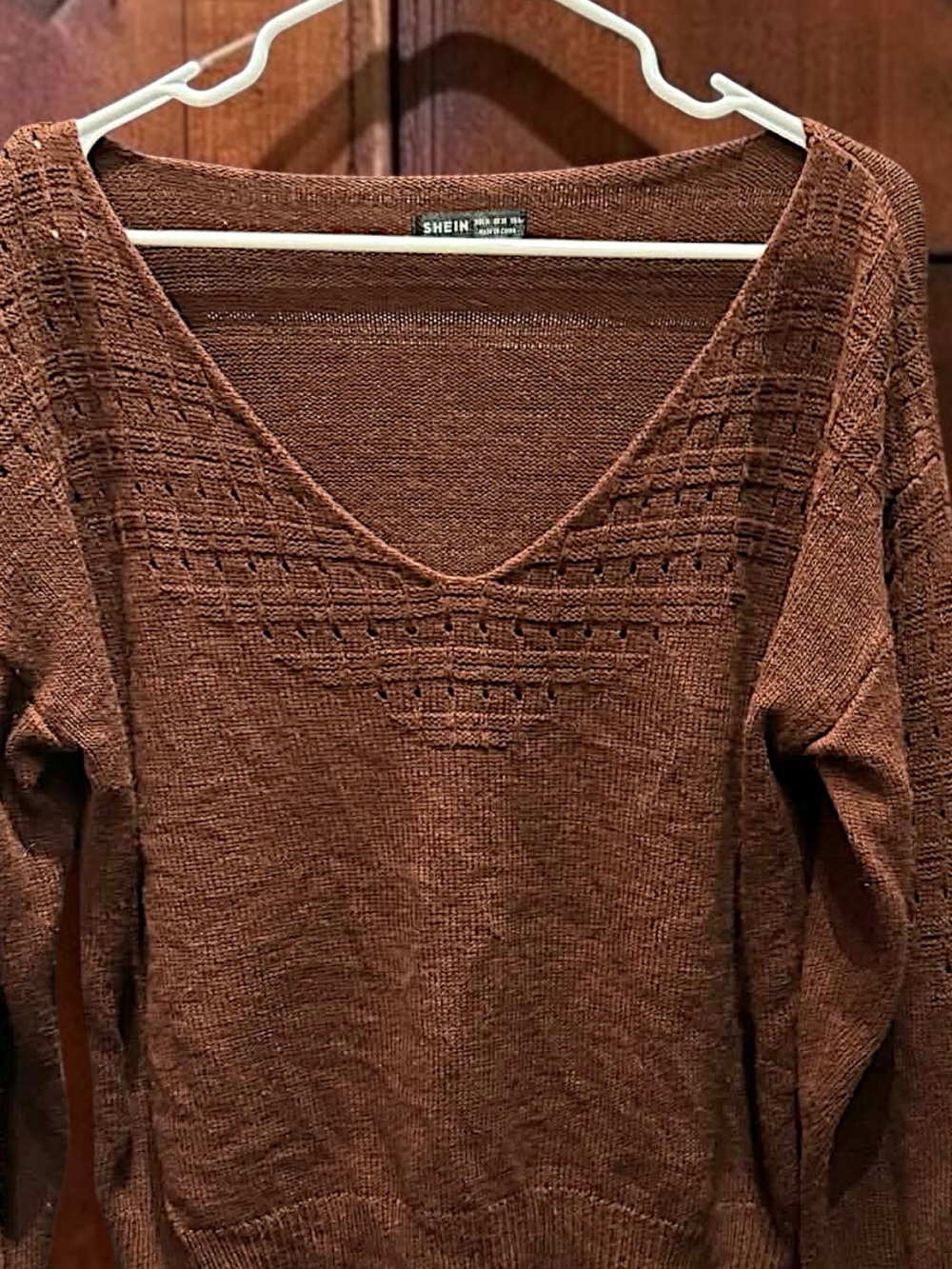 SHEIN Rust Brown V-Neck Knit Sweater MEDIUM - Picture 5 of 6